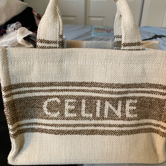 Celine Mini Bag Cream and Brown with Textured Fabric - Picture 1 of 5